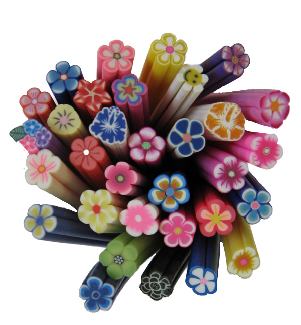 La Casa del Artesano-Cuentas de fimo arcilla polimerica forma Flor dibujada  de 12x4mms x20 unidades multicolor